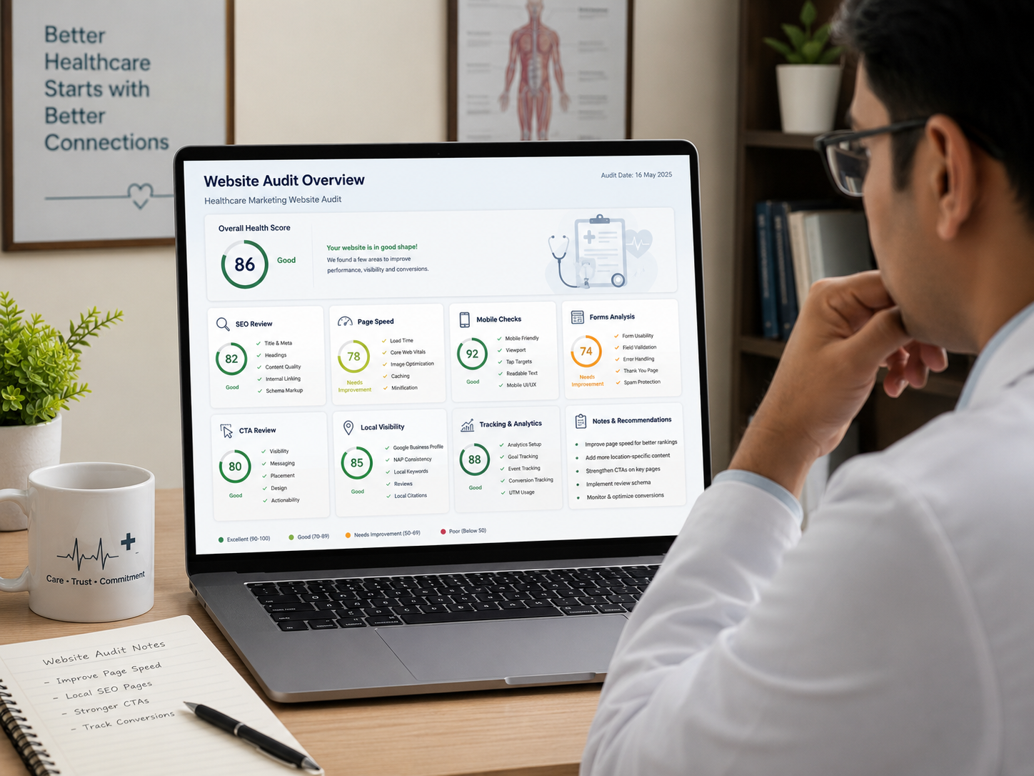 Healthcare website audit preview dashboard